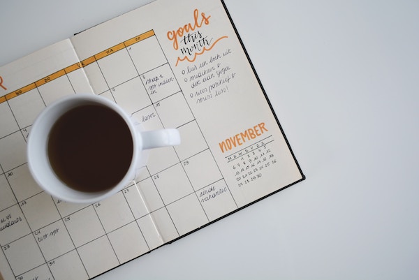mug with coffee on a calendar 