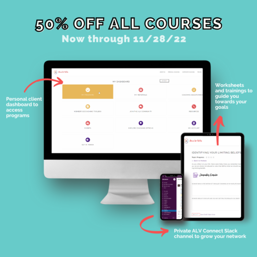 computer, phone and tablet screens with course images