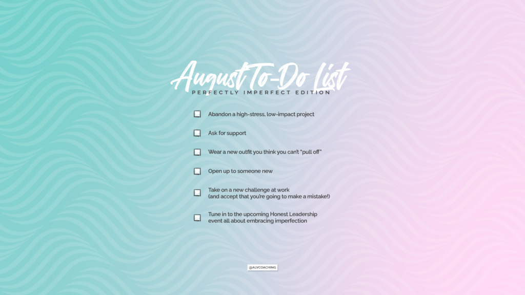 Ama La Vida's August Tech Backgrounds to-do list with blue and purple squiggle background for desktop