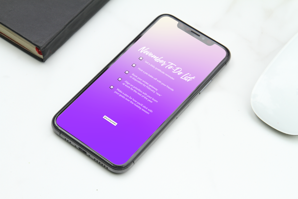 Mockup of the purple November mobile tech background as the background on iPhone.
