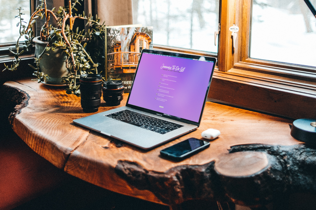 January tech background on a laptop sitting on a desk