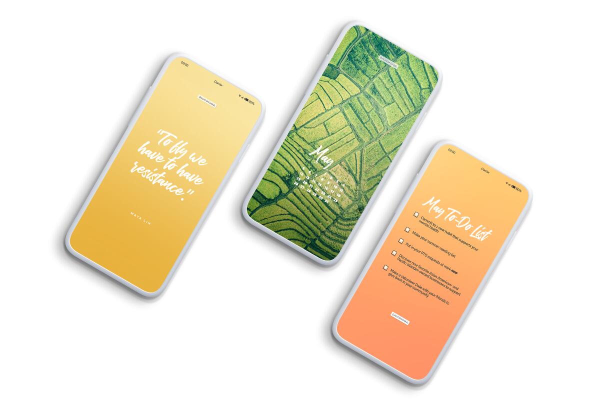 3 phones with different May 2024 tech backgrounds on them