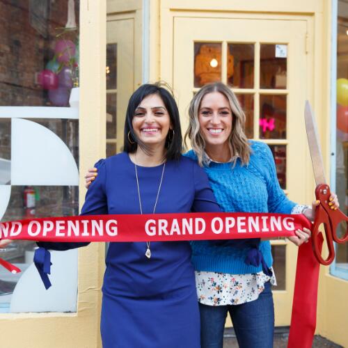 nicole and foram, ama la vida's co-founders, at the office grand opening in February 2020