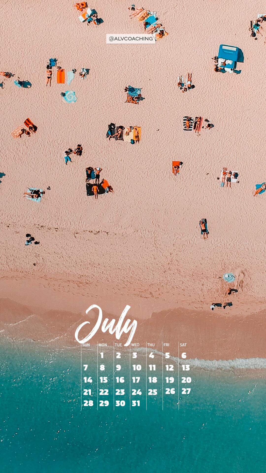 July Calendar Mobile Version - Beach