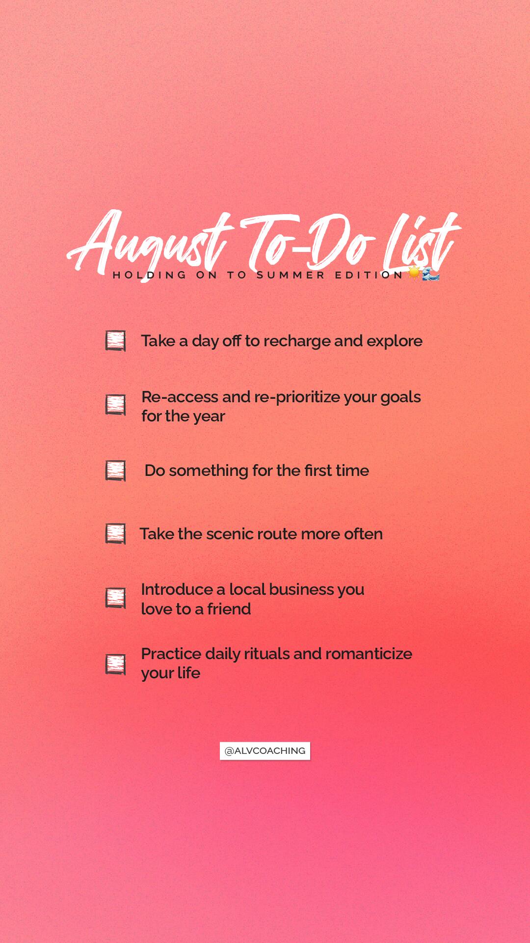 August To do List Mobile Version - Pink