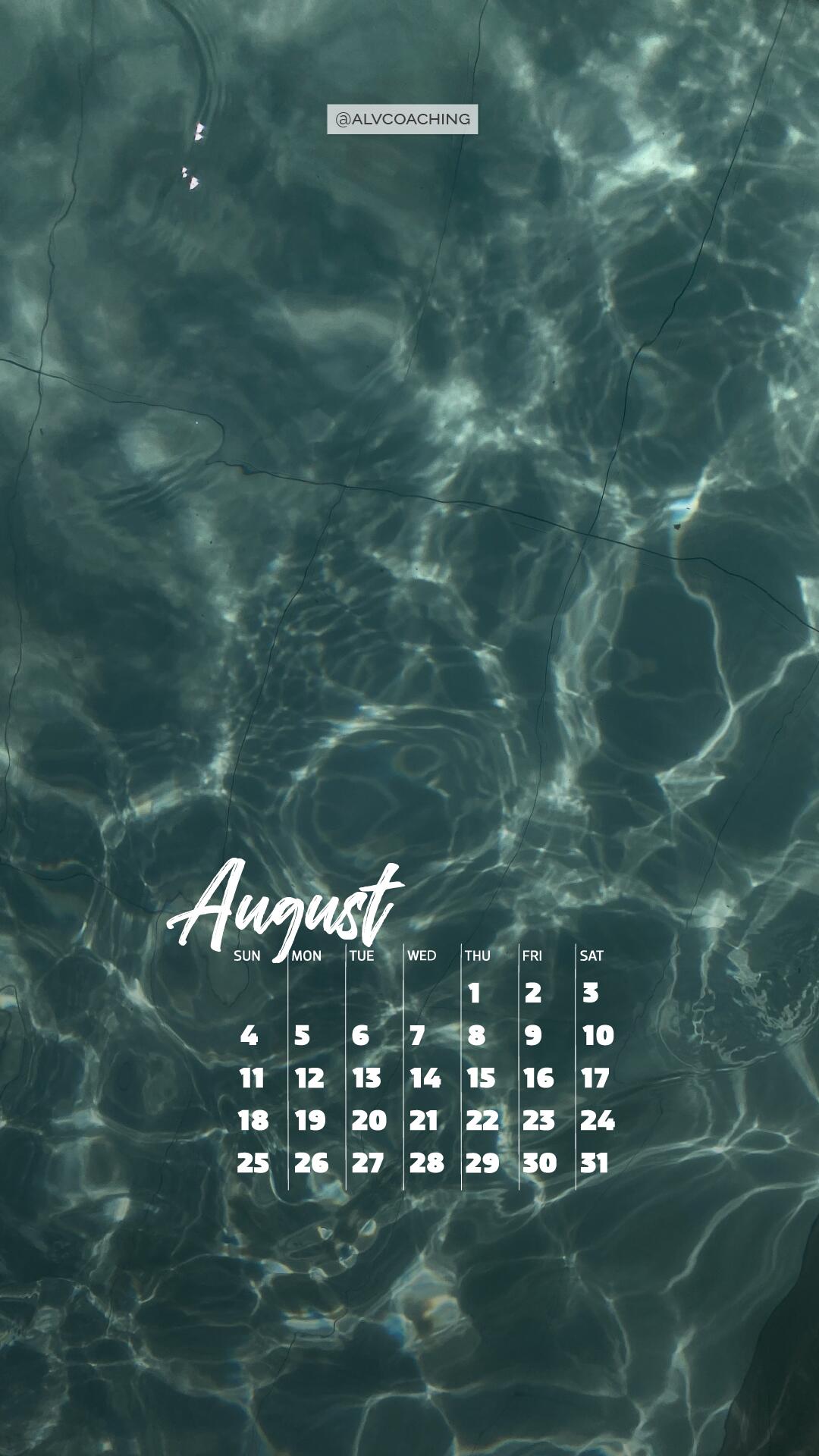 August Mobile Calendar - Ocean Ripples