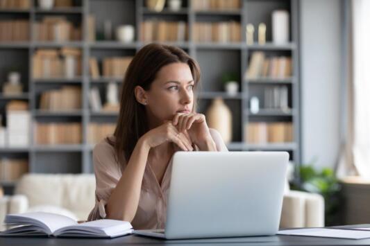 Woman reflecting on career