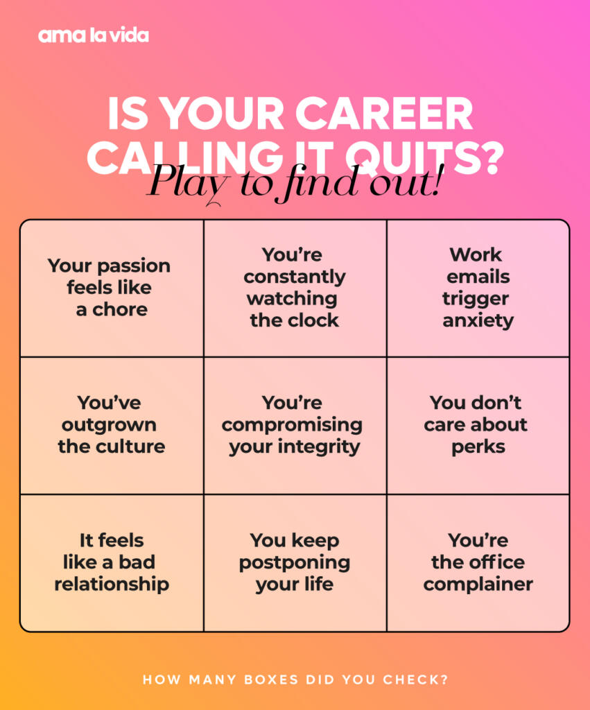 "Is your career calling it quits" bingo card