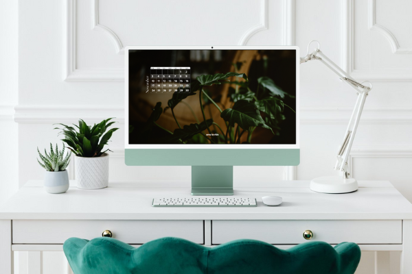 November calendar with green leaves mockup