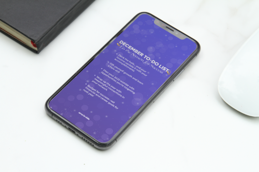 December 2024 tech background to-do list with purple background mobile version mockup