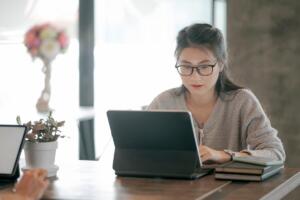 woman searching on computer