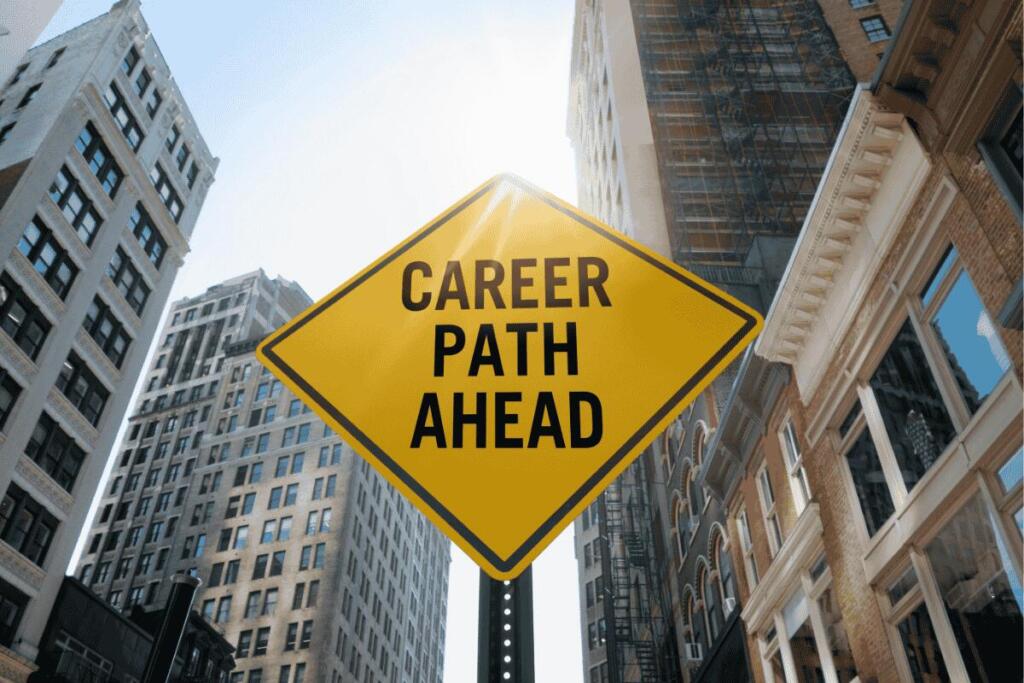 Street sign in a city that reads "Career Path Ahead."